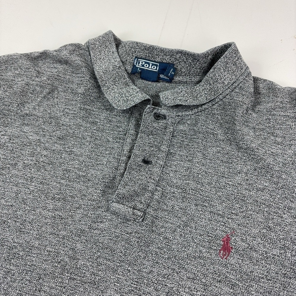Vintage Ralph Lauren Polo Mens 2XL Heathered Gray Knit Short Sleeve Red Pony